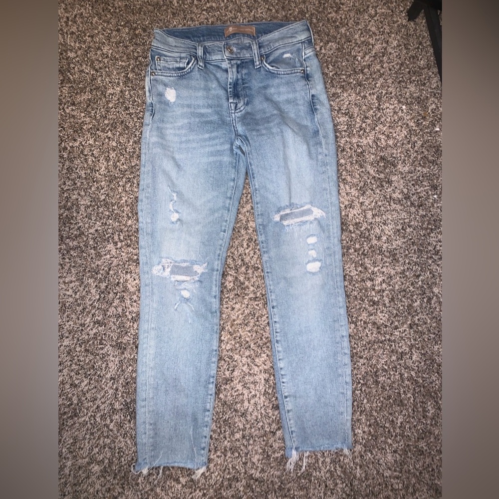7 For All Mankind Light Blue Distressed Skinny Jeans